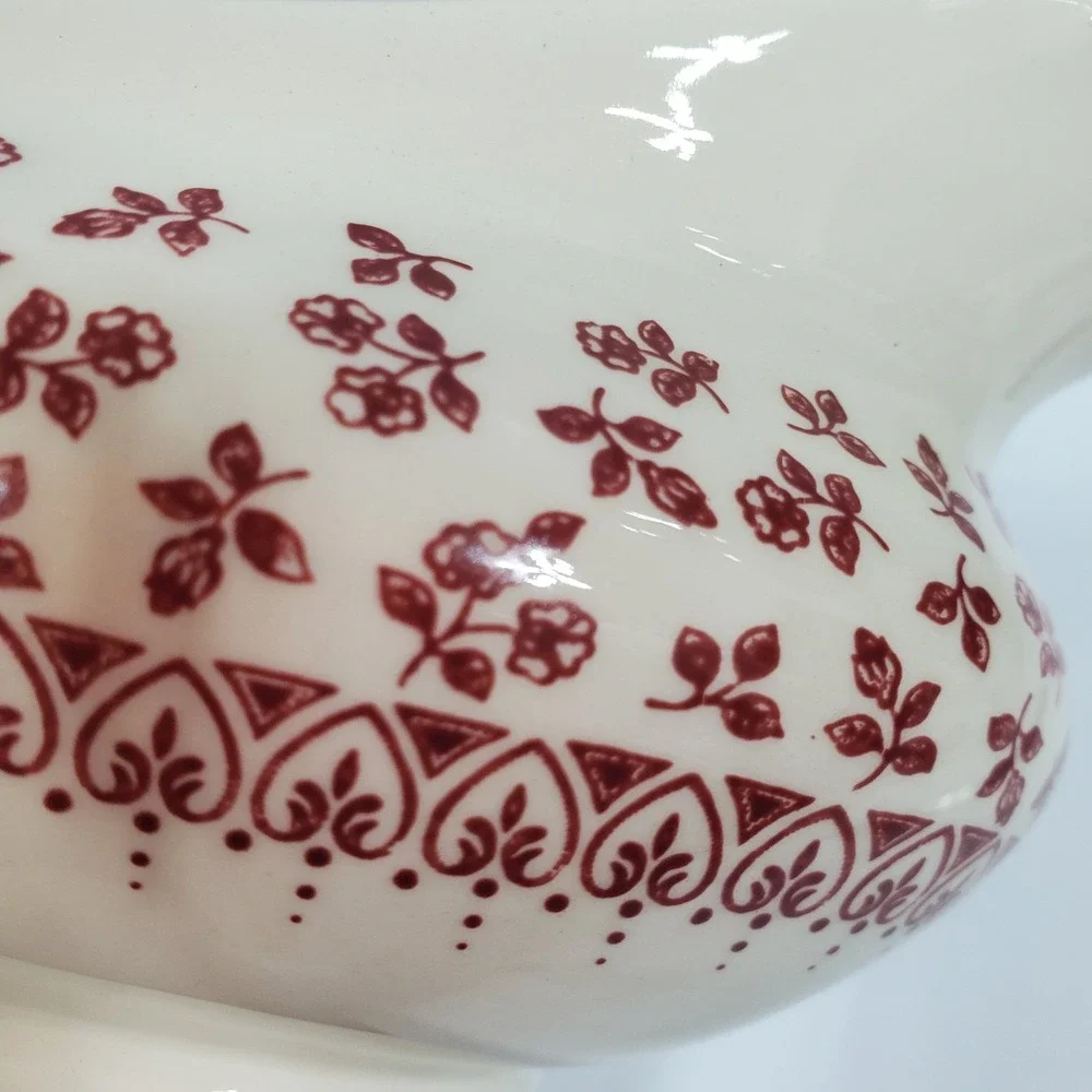 English Ironstone Tableware Provence Red Floral Gravy Boat & Underplate Set of 2